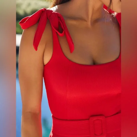 🆕 Anthropologie X Beach Riot Sydney Belted One-Piece Swimsuit in Red